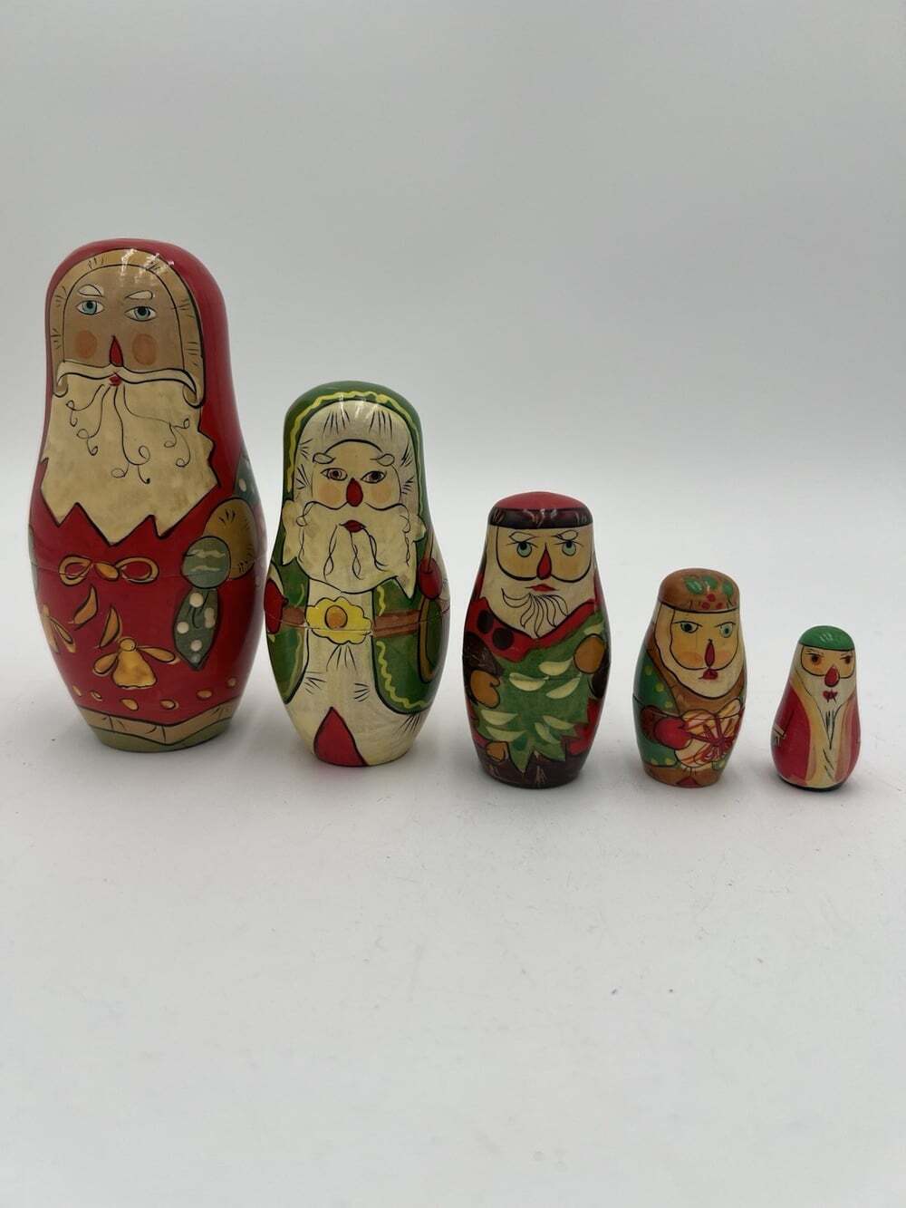 Authentic Models Santa Nesting Dolls Set of 5 Wooden Christmas Matryoshka 6”